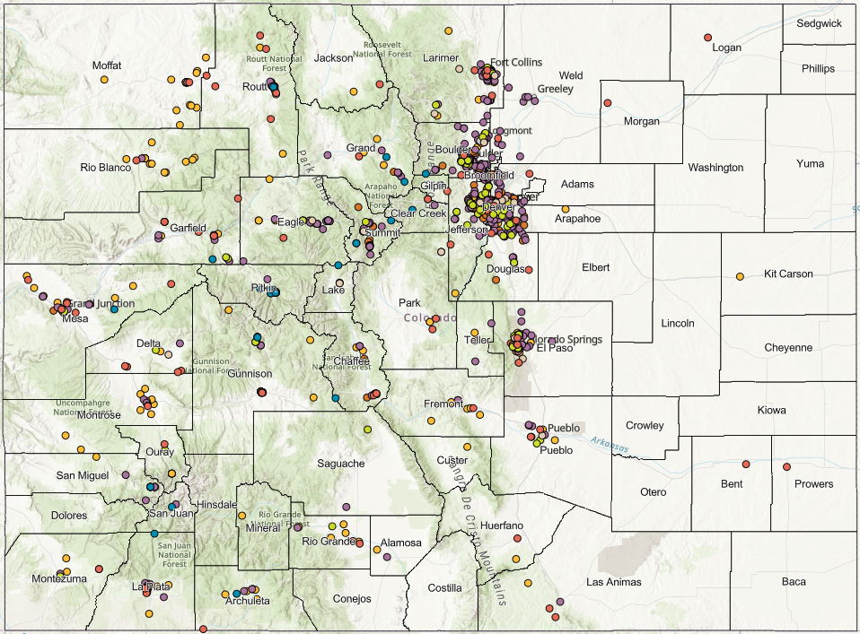 Static image of the interactive Outdoor Recreation Indsutry map of Colorado which links to the interactive version of the map.