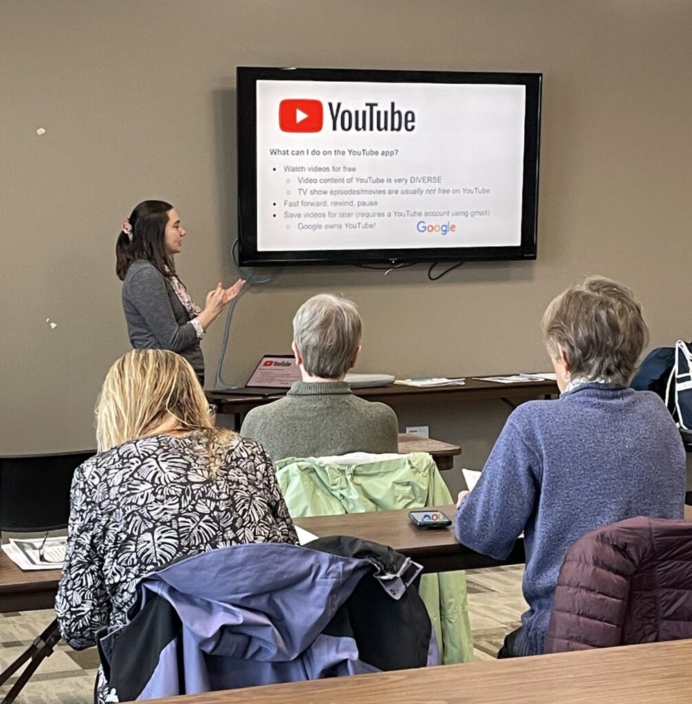 Osher Lifelong Learning students in a classroom learning about YouTube